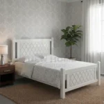 NHF-150 Queen Bed L190 × W150 cm Wooden Platform Bed Frame with Upholstered Headboard, Strong & Durable Mattress Support, Modern Design for Home & Apartment