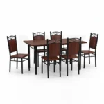 NHF-44966 Modern 7-Piece Dining Set, Warm Wood Finish Table with 6 Metal Circle-Back Chairs, Sturdy Steel Frame, Family-Sized Dining - Image 3