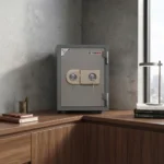 NHF-50-KL Steel Security Safe Beige-Gold.H45xW34.3xD36.8 ,with Dual Key Lock, Compact Fire‑Resistant Safe for Home & Office.