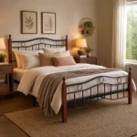 NHF-5888 Wood & Steel Bed Frame with 30 cm Under-Bed Storage Strong Durable Modern Bedroom Bed for Home and Apartment