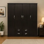 NHF-644 4-Door Wardrobe, Lockable Storage Cabinet with 7 Shelves, 4 Drawers & Hanging Rod, Spacious Bedroom Cupboard - Image 3