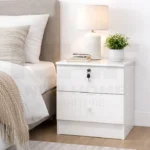 NHF-81, 2-Drawer Bedside Table with Lock, H45 x W41 x D40 cm, Small Nightstand for Bedroom and Office, Secure Storage with Keys