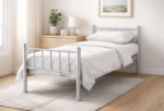 NHF-88-GR Single Metal Bed Frame 190 x 90 x 42 cm, Heavy-Duty Steel Construction, Metal Slat Support, Space-Saving Bedroom Bed Base