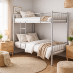 NHF-888-GR Steel Bunk Bed 190 x 100 x 170 cm, Heavy-Duty Metal Frame, Built-in Ladder & Safety Guard Rails, Space-Saving Double Deck Bed