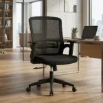 NHF-903-B Office Chair 108 x 63 x 52 cm Black Mesh Ergonomic Computer Desk Chair with Adjustable Height, Fixed Armrests and Swivel Wheels